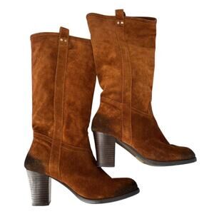 Vintage 70s Zodiac Frankie Tall Boots Burnished Suede Women Size 8 Heels Western